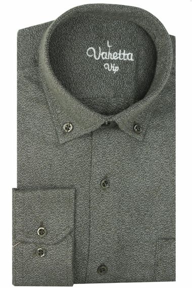 Varetta Men's Green Sanded Winter Classic Cut Collar Buttoned Shirt with Pockets - photo 1