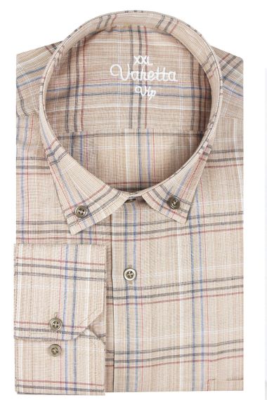 Varetta Men's Beige Plus Size Long Sleeve Collar Buttoned Shirt - photo 1