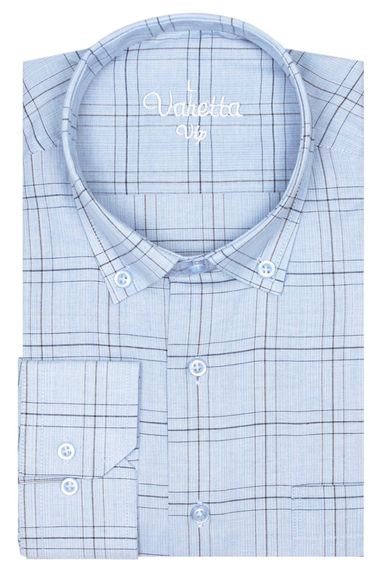 Varetta Men's Light Blue Classic Cut Collar Buttoned Single Pocket Check Shirt - photo 1