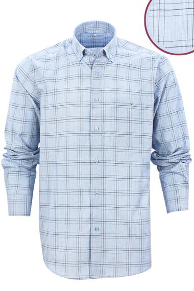 Varetta Men's Light Blue Classic Cut Collar Buttoned Single Pocket Check Shirt - photo 2