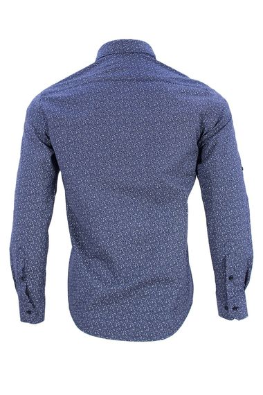 Men's Slim Fit Navy Blue Patterned Sleeve-Covered Men's Shirt - photo 4