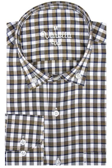 Men's Green Long Sleeve Checkered Classic Fit Collar Buttoned Pocket Shirt - photo 1