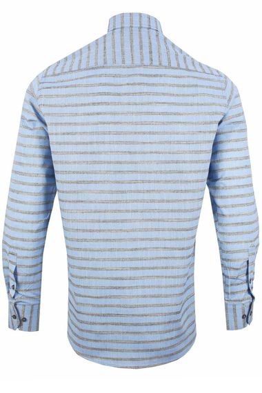 Men's Blue Classic Cut Patterned Single Pocket Collar Buttoned Long Sleeve Shirt - photo 4