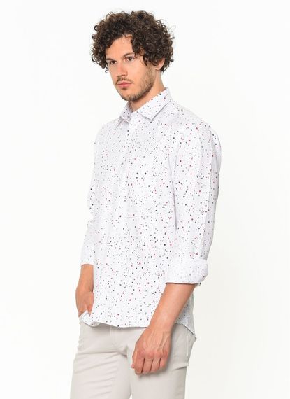 Men's White Printed Classic Cut Long Sleeve One Pocket Shirt - photo 3