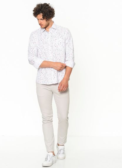 Men's White Printed Classic Cut Long Sleeve One Pocket Shirt - photo 2