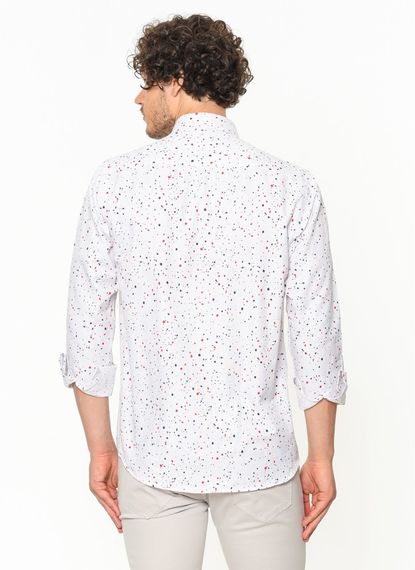 Men's White Printed Classic Cut Long Sleeve One Pocket Shirt - photo 4