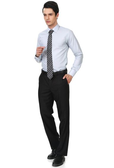 Мужская серая прямая рубашка с длинными рукавами Slim Fit с одним карманом - фото 2