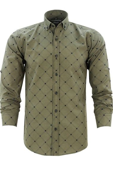 Men's Slim Fit Green Patterned Men's Shirt - photo 1