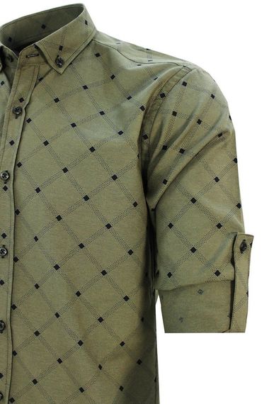 Men's Slim Fit Green Patterned Men's Shirt - photo 4