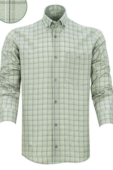 Varetta Men's Greenish Gray Checked Long Sleeve Classic Cut Collar Buttoned Shirt - photo 1