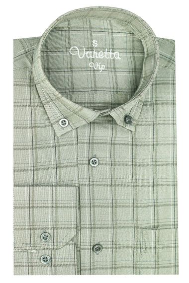 Varetta Men's Greenish Gray Checked Long Sleeve Classic Cut Collar Buttoned Shirt - photo 2