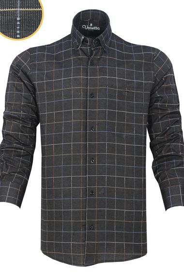 Varetta Men's Checked Black Long Sleeve Classic Cut Collar Buttoned Shirt - photo 1