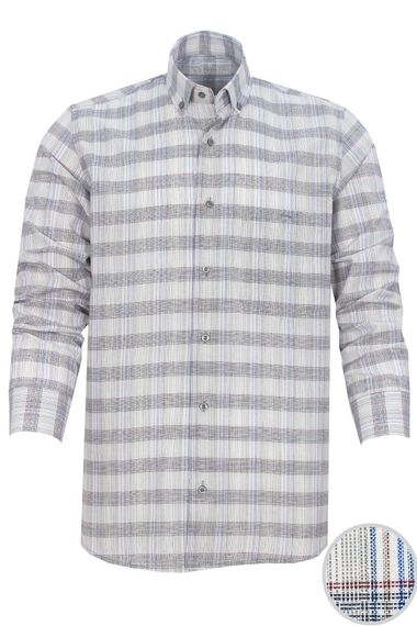 Varetta Men's Cloud Gray Checked Long Sleeve Classic Cut Collar Buttoned Shirt - photo 1