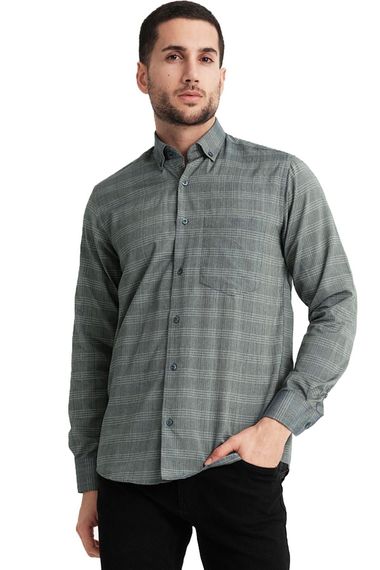 Varetta Men's Green Checkered Long Sleeve Shirt with Pockets - photo 1