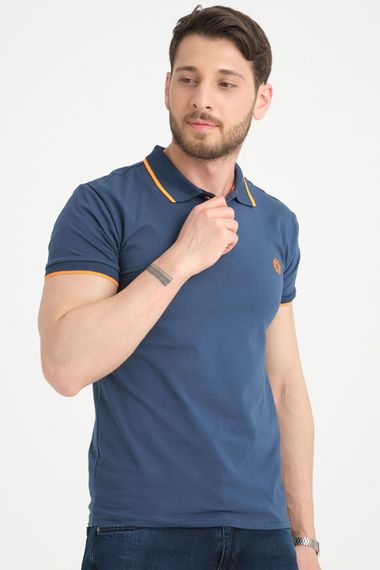 Varetta Erkek indigo Pamuklu Polo Yaka Kısa Kollu T shirt - fotoğraf 2