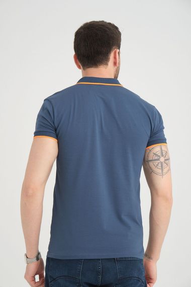 Varetta Erkek indigo Pamuklu Polo Yaka Kısa Kollu T shirt - fotoğraf 3