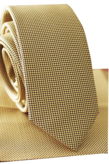 Men's Gold Color Dobby Eyelet Pattern Narrow Handkerchief Tie