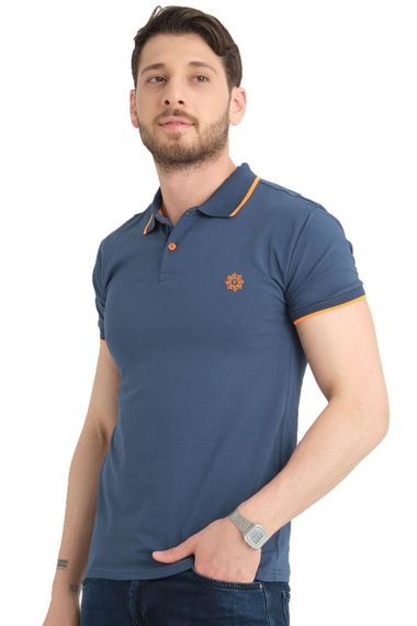 Varetta Erkek indigo Pamuklu Polo Yaka Kısa Kollu T shirt - fotoğraf 1