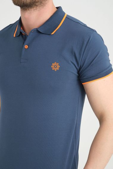 Varetta Erkek indigo Pamuklu Polo Yaka Kısa Kollu T shirt - fotoğraf 4