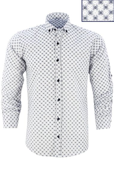 Erkek Slim Fit Beyaz Koldan Katlamalı Desenli Erkek Gömlek - fotoğraf 2