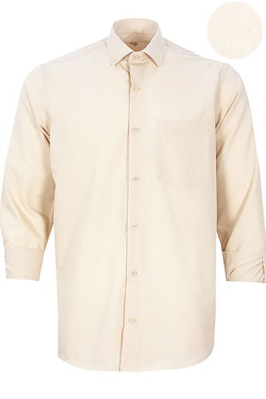 Men's Beige Cotton Satin Straight Long Sleeve Single Pocket Classic Cut Shirt - photo 1