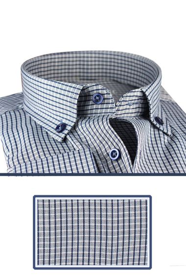 Чоловіча класична сорочка темно-синього кольору з довгими рукавами та одним кишенею - фото 3