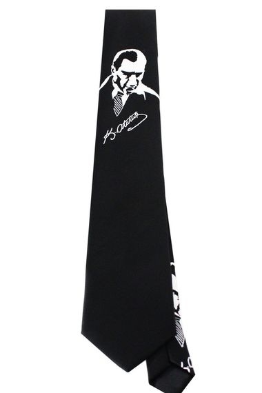 Мужской черный галстук с портретом Ататюрка VARETTA, узкий, размер 5.7 см x 135 см, не печать, подарок - галстучная подставка