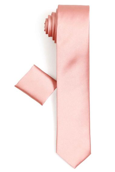 ربطة عنق منديل مستقيمة من الساتان بقصة ضيقة باللون الوردي الفاتح للرجال