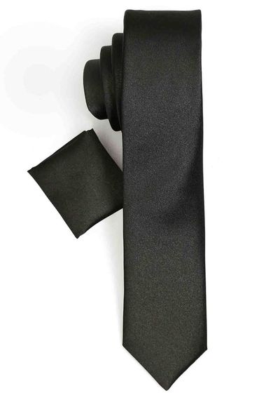 ربطة عنق منديل مستقيم من الساتان ذو قصة ضيقة سوداء للرجال