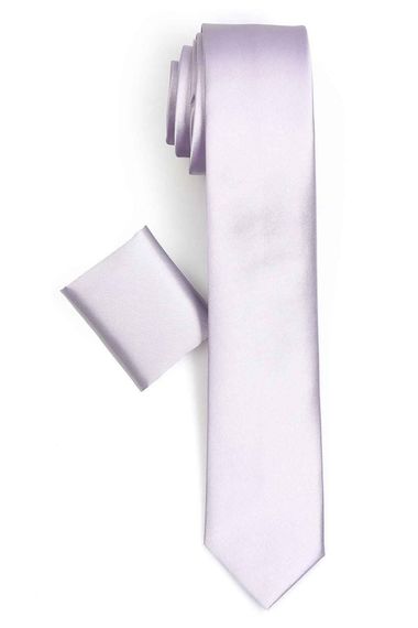 Чоловічий світло-сірий вузький атласний крават з платком і подарунковою краваткою, розмір 5,7 см на 135 см