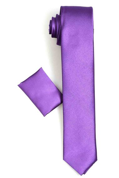 Men's Purple Color Slim Fit Satin Straight Handkerchief Tie