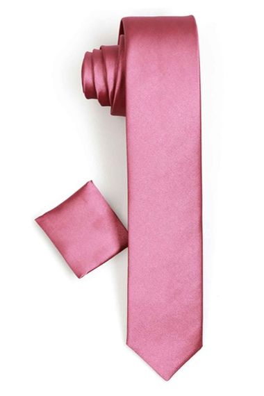 Men's Dried Rose Slim Fit Satin Straight Handkerchief Tie