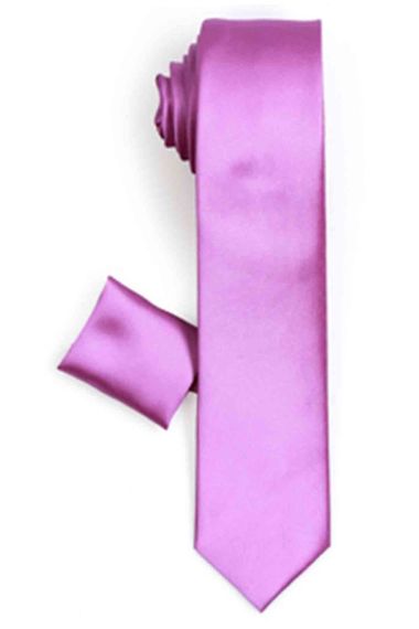 Чоловічий темно-фіолетовий тонкий сатиновий без малюнка крават та хустинка з аксесуарами