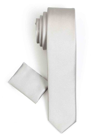 Men's Gray Slim Fit Satin Straight Handkerchief Tie