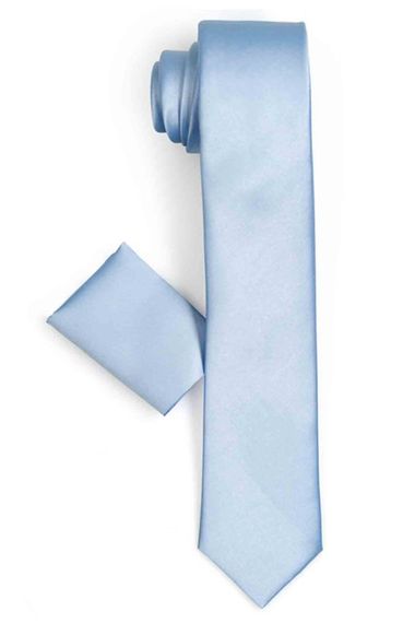 Men's Light Blue Slim Fit Satin Straight Handkerchief Tie