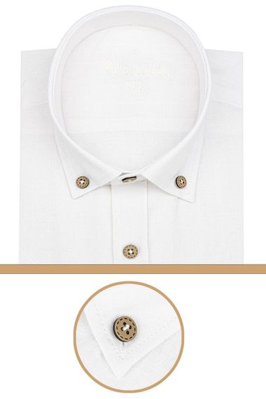 Men's White Linen Classic Cut Short Sleeve Shirt - photo 2