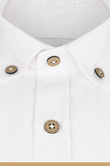 Men's White Linen Classic Cut Short Sleeve Shirt - photo 4