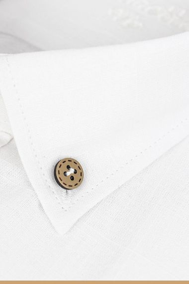 Men's White Linen Classic Cut Short Sleeve Shirt - photo 3