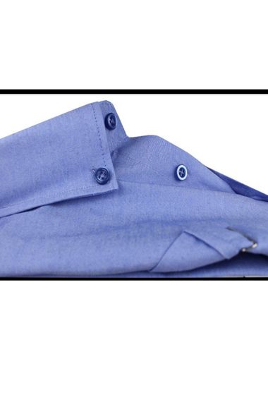 قميص قطني رجالي من Varetta بأكمام قصيرة مقاس كبير باللون الأزرق - صورة 2