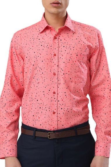 قميص بأكمام طويلة كلاسيكي مطبوع رقمي وردي للرجال - صورة 2