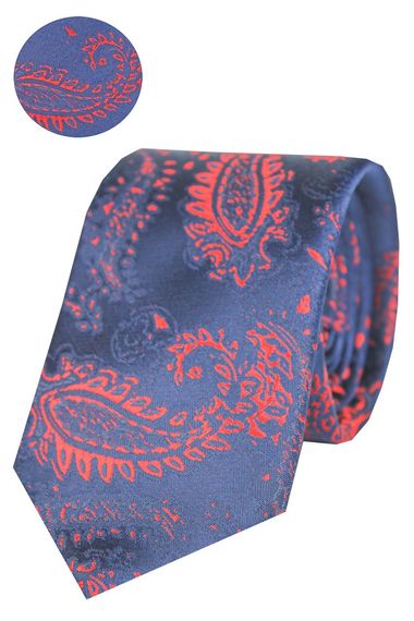 Erkek Lacivert Geniş Kesim Desenli Kravat 