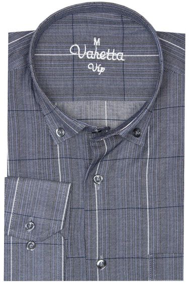 Классическая мужская рубашка VARETTA из хлопка и полиэстера, с длинными рукавами и карманом, светло-серого цвета, комфортный свободный крой - фото 1