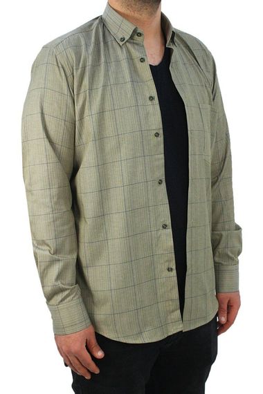 قميص رجالي بأكمام طويلة ومربعات باللون الأخضر الزيتوني الكلاسيكي - صورة 2