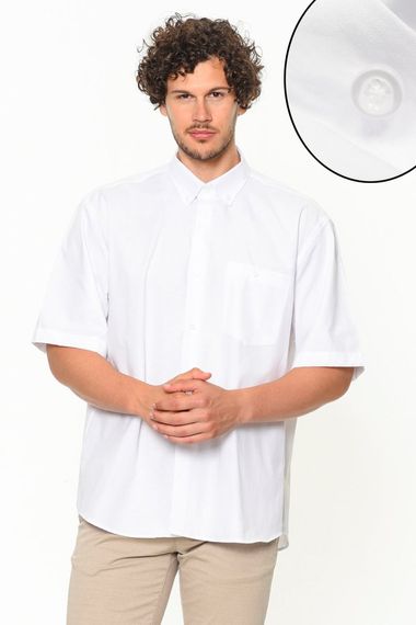 Varetta Men's White Short Sleeved Classic Cut Collar Buttoned Cotton Satin Shirt - photo 1