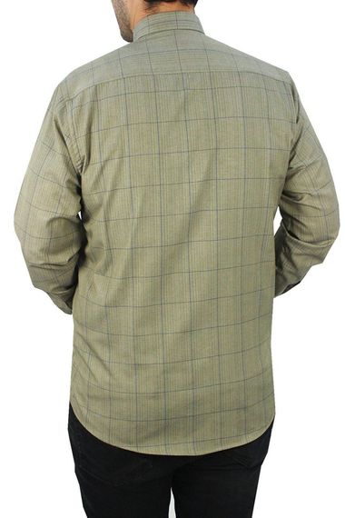 قميص رجالي بأكمام طويلة ومربعات باللون الأخضر الزيتوني الكلاسيكي - صورة 3
