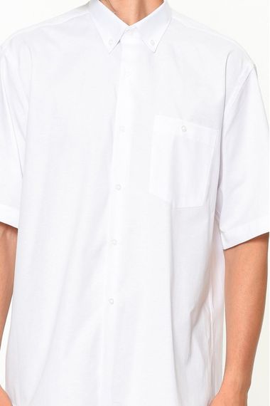 Varetta Men's White Short Sleeved Classic Cut Collar Buttoned Cotton Satin Shirt - photo 3