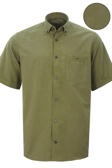Men's Green Short Sleeve Classic Cut Collar Buttoned Cotton Satin Shirt - photo 1