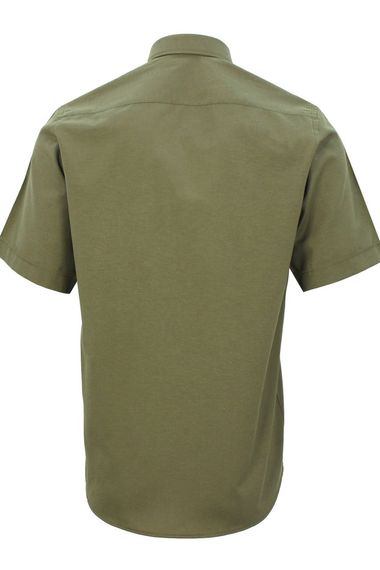 Men's Green Short Sleeve Classic Cut Collar Buttoned Cotton Satin Shirt - photo 2