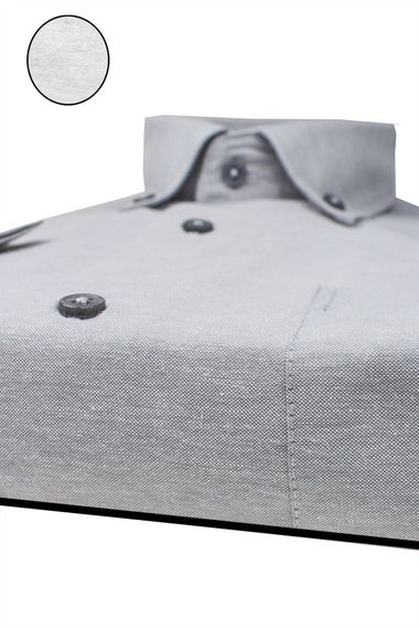 Varetta Erkek Gri Kısa Kol Klasik Kesim Yaka Düğmeli Pamuk Saten Gömlek - fotoğraf 3