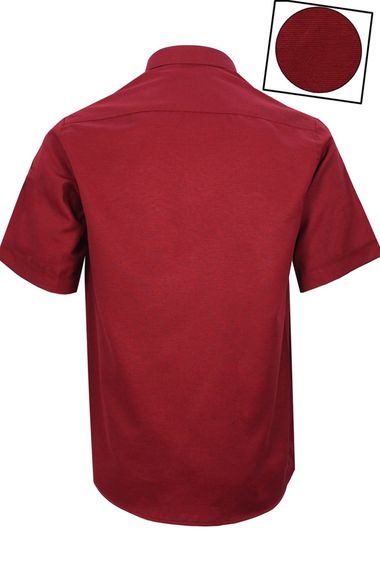 Men's Burgundy Short Sleeve Classic Cut Collar Buttoned Cotton Satin Shirt - photo 3